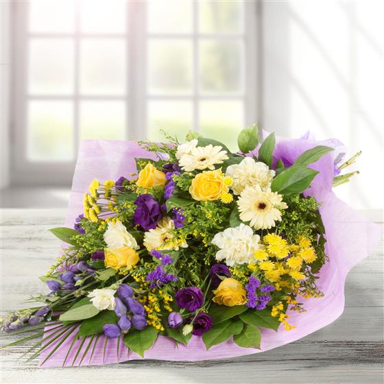 Purple & Gold Bouquet Flowers by Chris Florist Tamworth